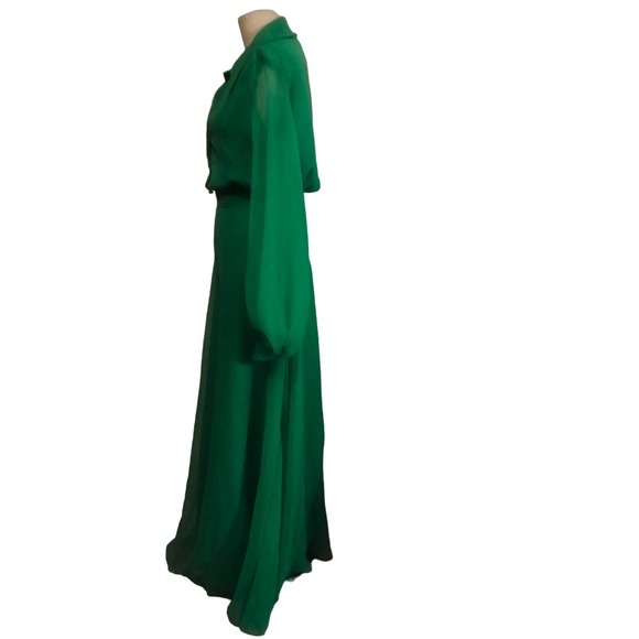 Lilli Diamond Green Chiffon Top and Palazzo Pant 2 Pc Outfit Set Vintage S - Picture 5 of 13